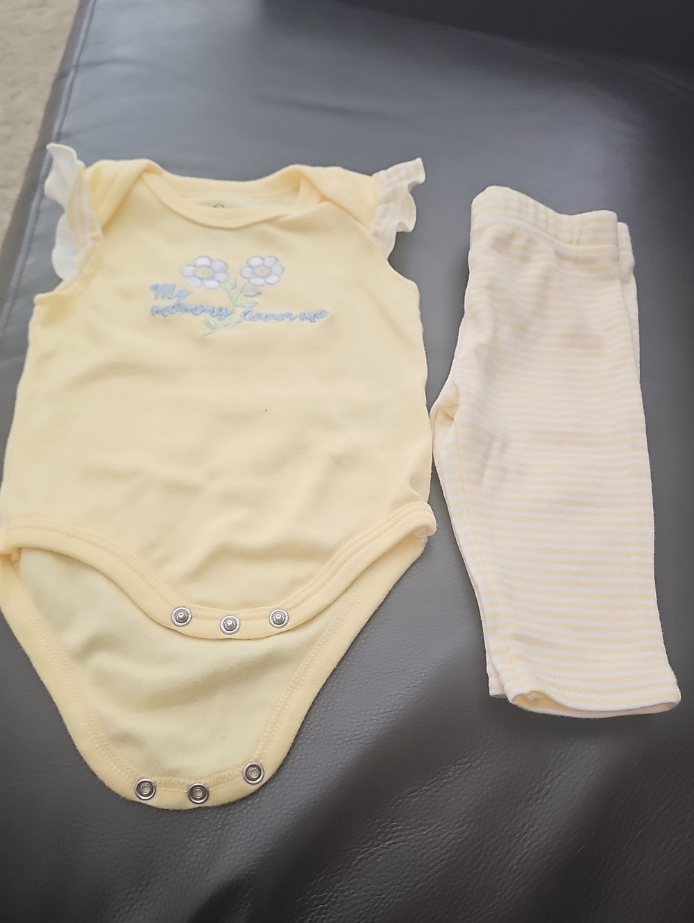 Yellow Floral Trim Baby One-Piece with Striped Pants
